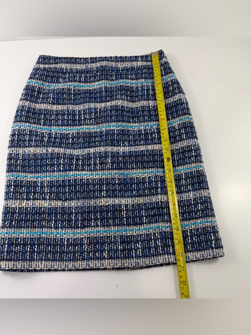 Tory Burch Navy and Cream Striped Knit Lined Pencil Skirt with Teal Accents Sz 0 - Picture 8 of 13
